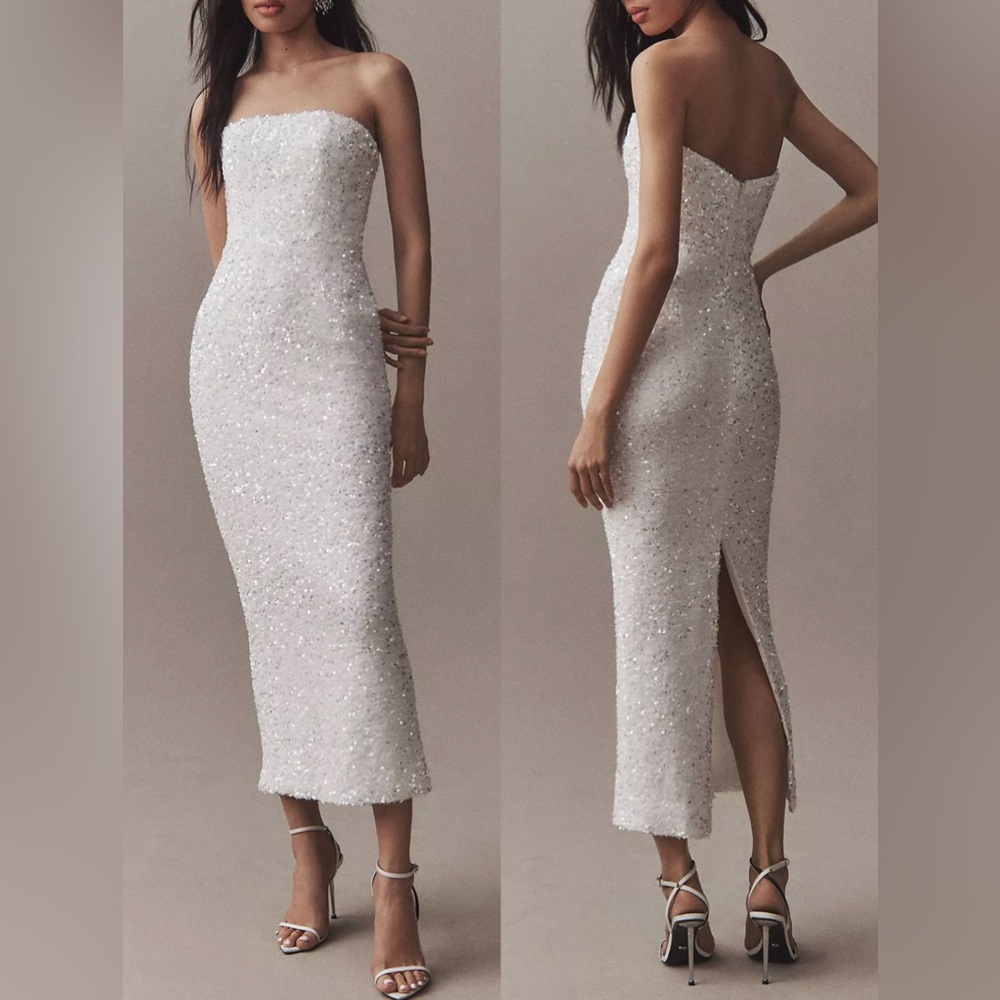 Elegant White Strapless Midi Dress